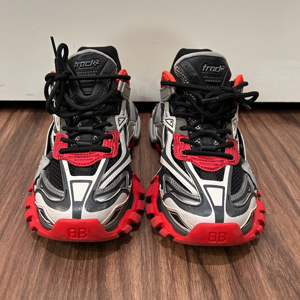 Balenciaga Track 2 Sneakers In Black Red Grey Polyurethane Women Size 37